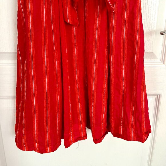 Tristan Red Striped Faux Wrap Cotton Blend V Neck Dress with Tie Belt Cap Sleeve - Picture 7 of 15